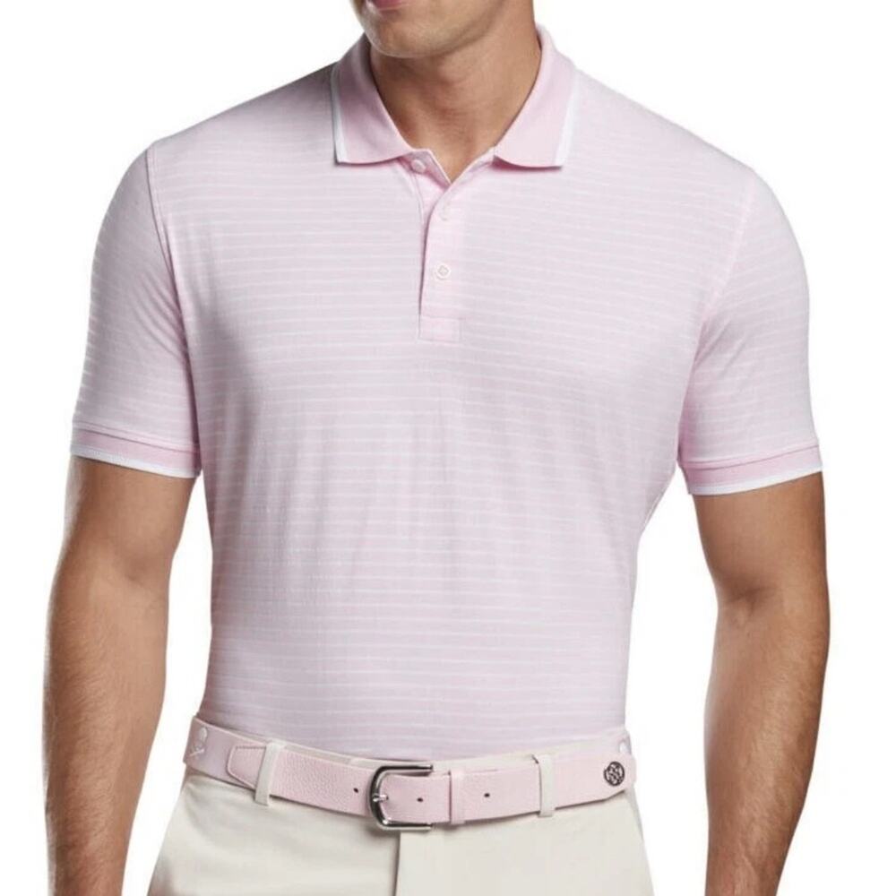 G/FORE Perforated Stripe Golf Polo Mens Blush Pink White G4MS21K04 XXL